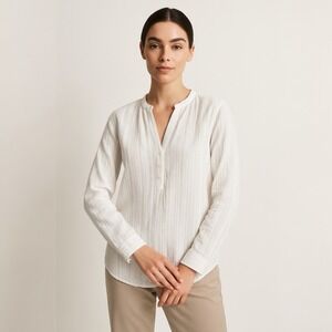 Vince Women White Textured Cotton Popover Blouse Size 2 Small Minimalist Coastal